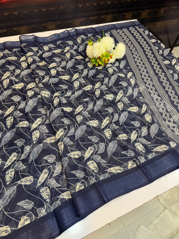 Club Linen Printed Saree in premium linen fabric for festive wear