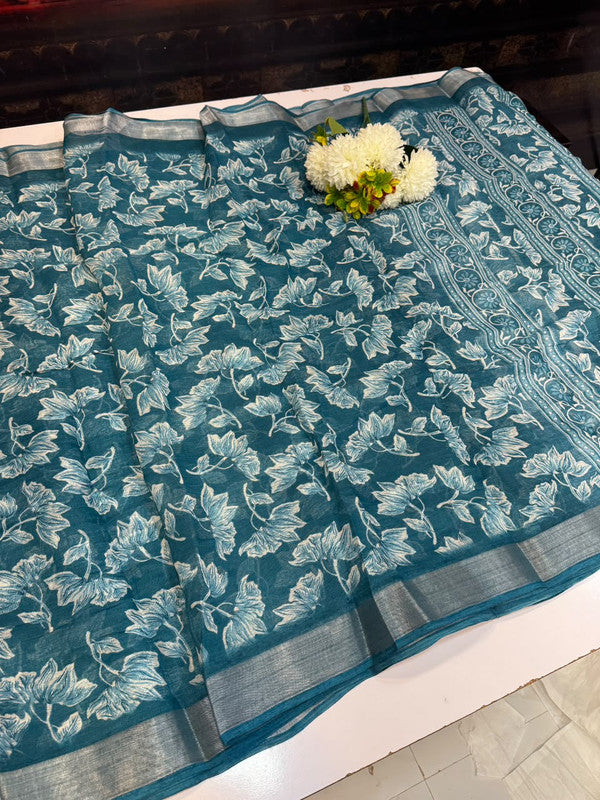 Club Linen Printed Saree in premium linen fabric for festive wear