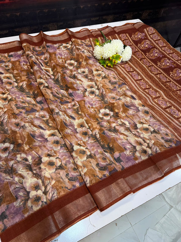 Club Linen Printed Saree in premium linen fabric for festive wear