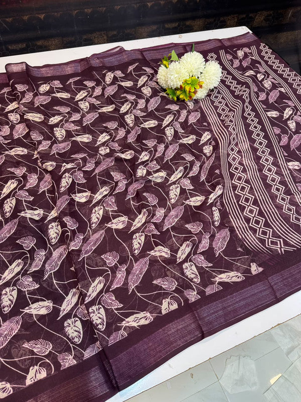Club Linen Printed Saree in premium linen fabric for festive wear