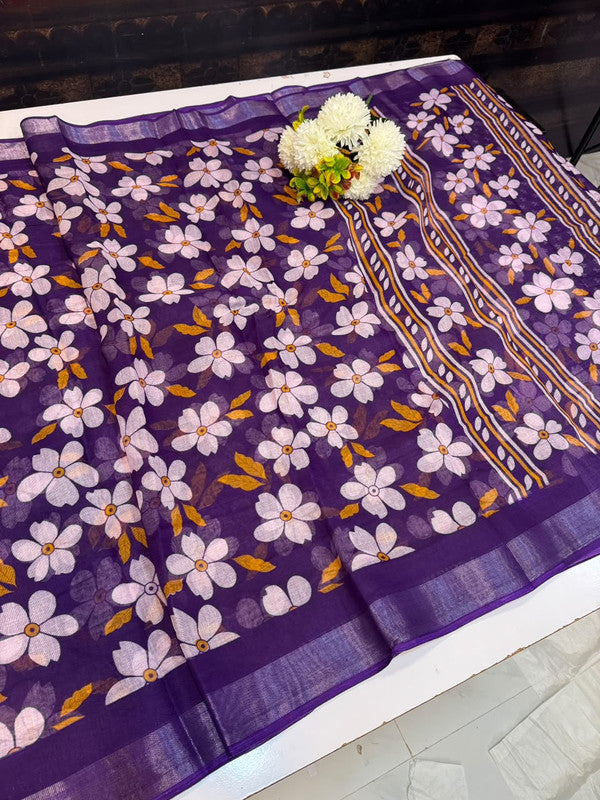 Club Linen Printed Saree in premium linen fabric for festive wear