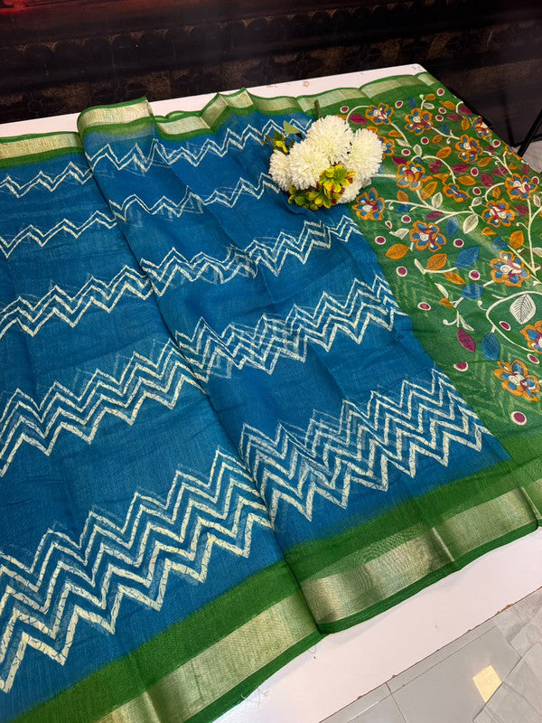 Club Linen Printed Saree in premium linen fabric for festive wear
