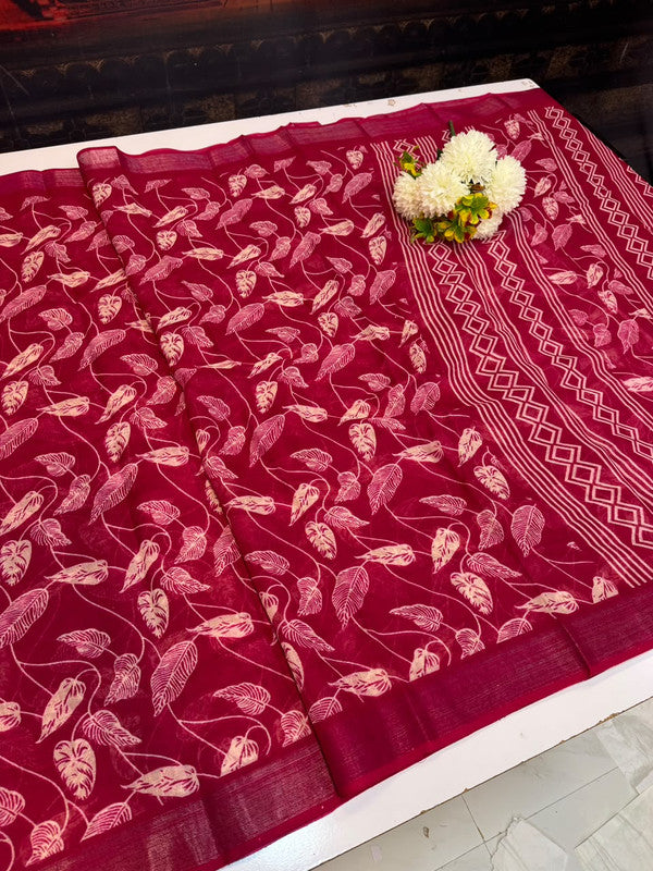 Club Linen Printed Saree in premium linen fabric for festive wear