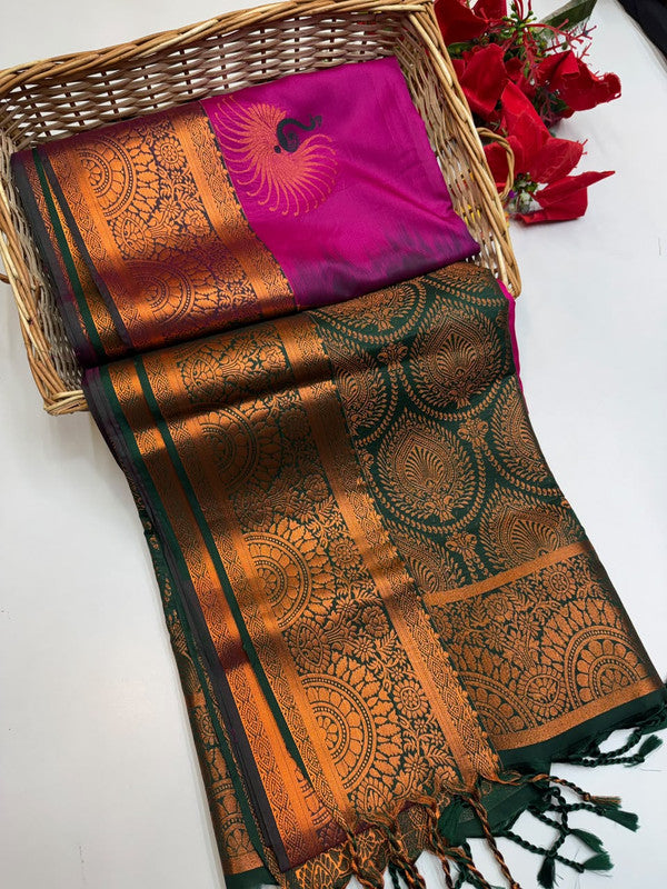 Ramaniyam Luxury Soft Silk Zari Saree for wedding wear with contrast blouse