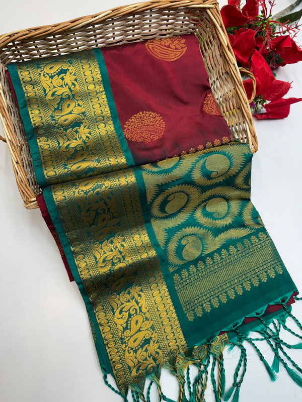 Ramaniyam Luxury Soft Silk Zari Saree for wedding wear with contrast blouse