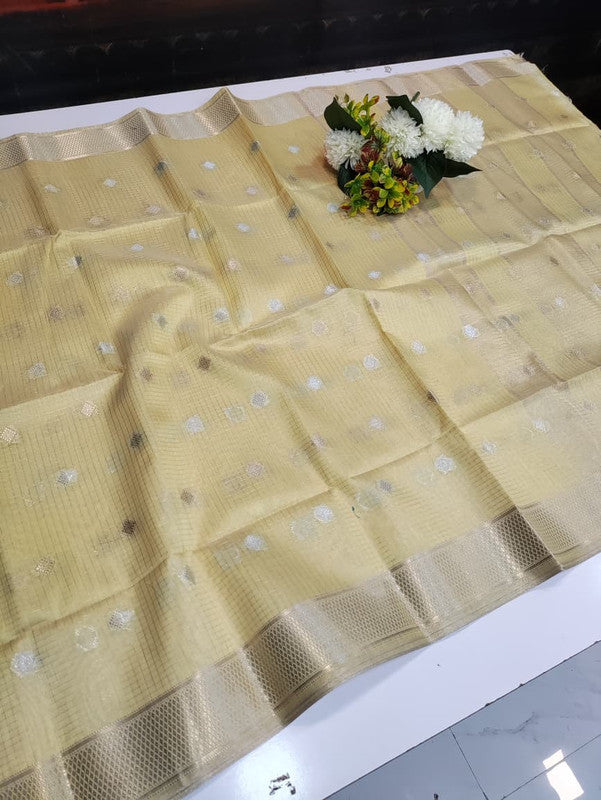 Banarasi Butta Checks Saree with premium zari work for wedding wear