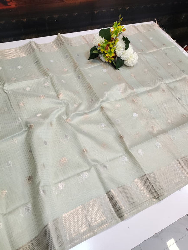 Banarasi Butta Checks Saree with premium zari work for wedding wear