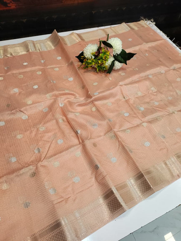 Banarasi Butta Checks Saree with premium zari work for wedding wear