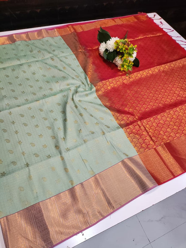 Artificial Naar Pattu Zari Saree with Contrast Blouse for Wedding Wear