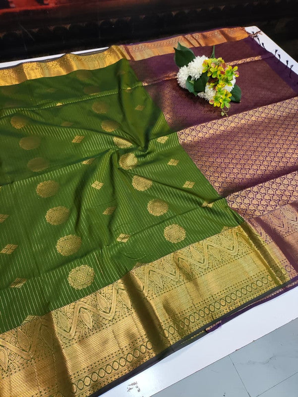 Artificial Naar Pattu Zari Saree with Contrast Blouse for Wedding Wear