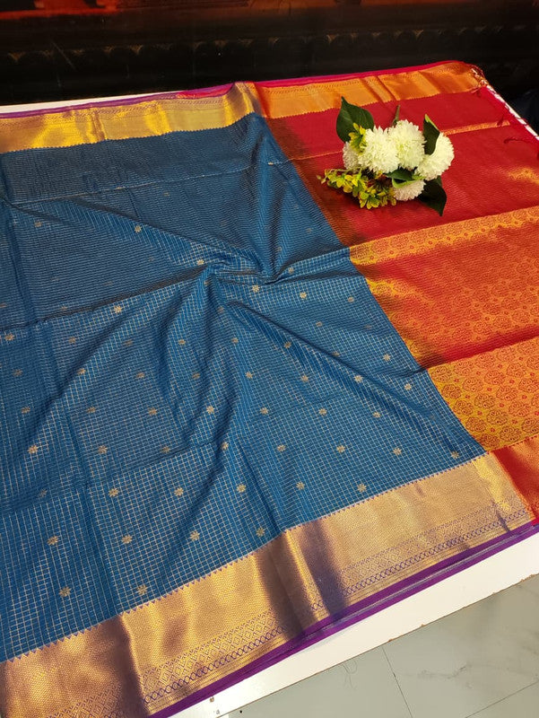 Artificial Naar Pattu Zari Saree with Contrast Blouse for Wedding Wear