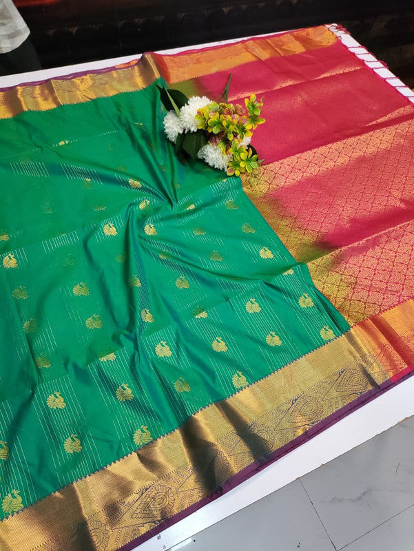 Artificial Naar Pattu Zari Saree with Contrast Blouse for Wedding Wear