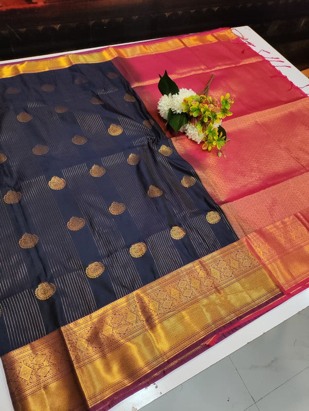 Artificial Naar Pattu Zari Saree with Contrast Blouse for Wedding Wear