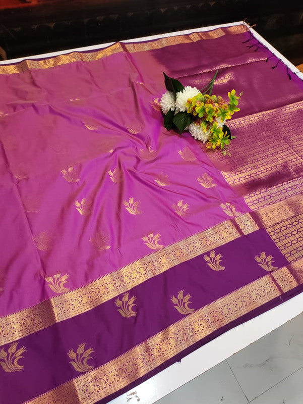 Artificial Naar Pattu Zari Saree with Contrast Blouse for Wedding Wear