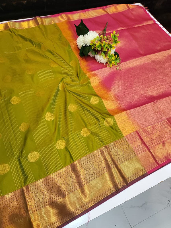 Artificial Naar Pattu Zari Saree with Contrast Blouse for Wedding Wear