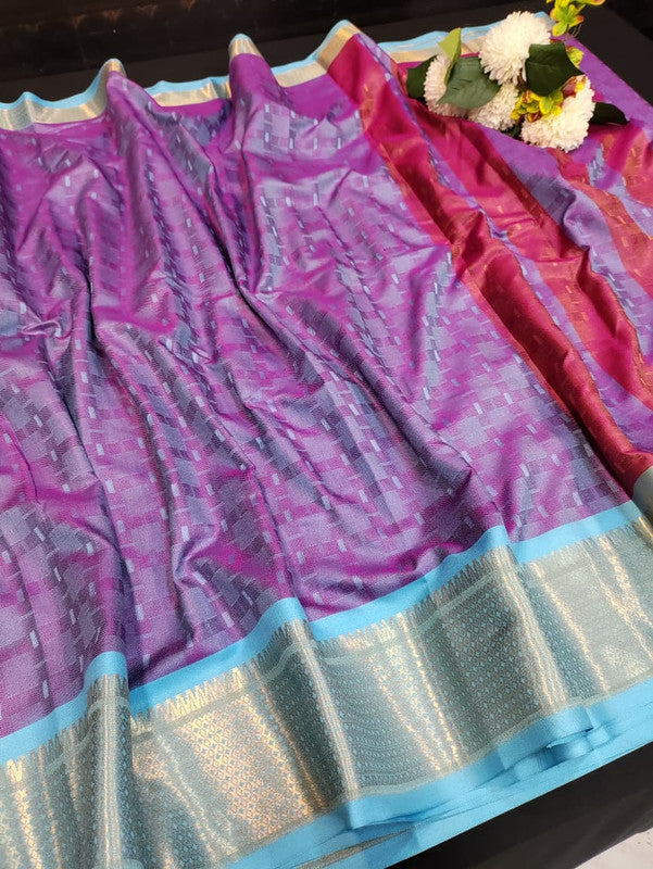 Kottanch Mayil Zari Silk Saree for festival wear with contrast blouse