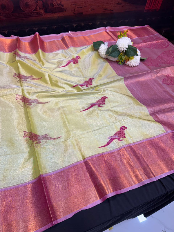 Sneha Inspired Tissue Saree with Zari Parrot Design for Wedding Wear