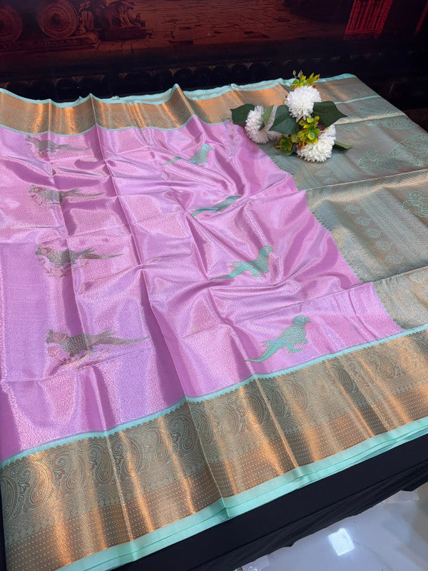 Sneha Inspired Tissue Saree with Zari Parrot Design for Wedding Wear