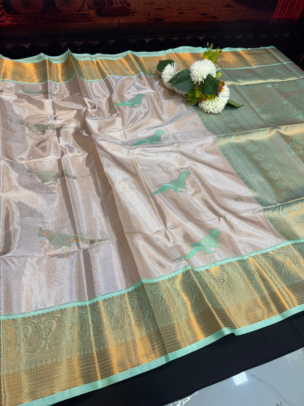 Sneha Inspired Tissue Saree with Zari Parrot Design for Wedding Wear