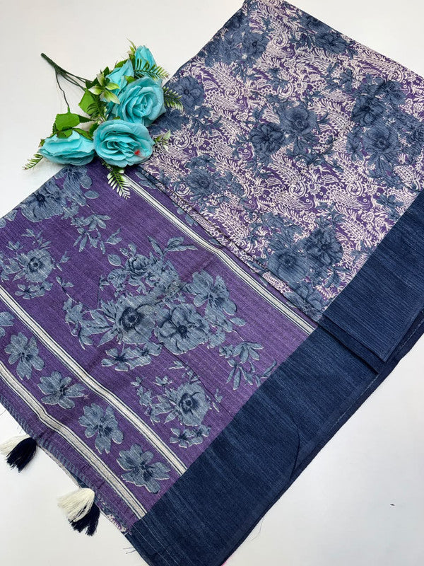 Green Leaf Jute Fancy Saree for Party Wear with Contrast Blouse