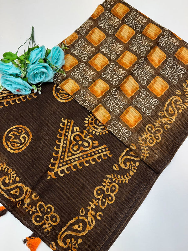 Green Leaf Jute Fancy Saree for Party Wear with Contrast Blouse