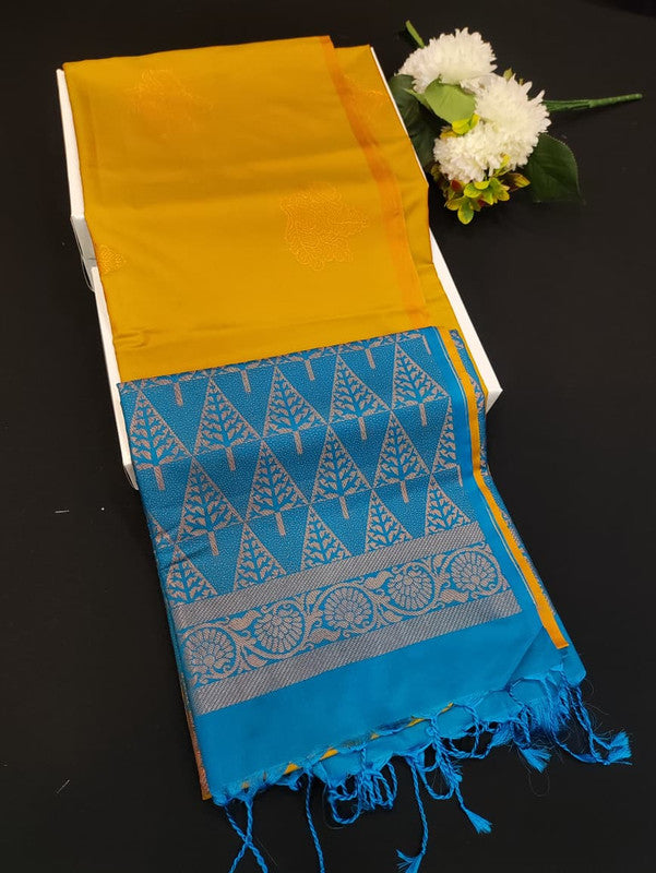 Mehandi Luxury Semi Silk Saree for Party Wear