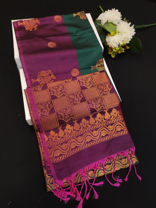 Mehandi Luxury Semi Silk Saree for Party Wear