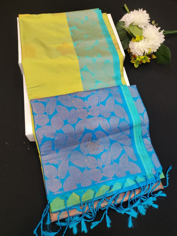 Mehandi Luxury Semi Silk Saree for Party Wear