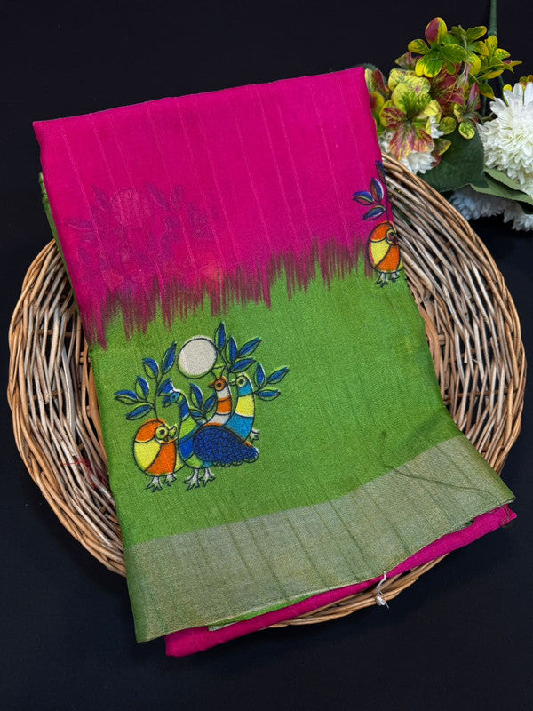 Fancy Saree for Party Wear with Plain Contrast Blouse