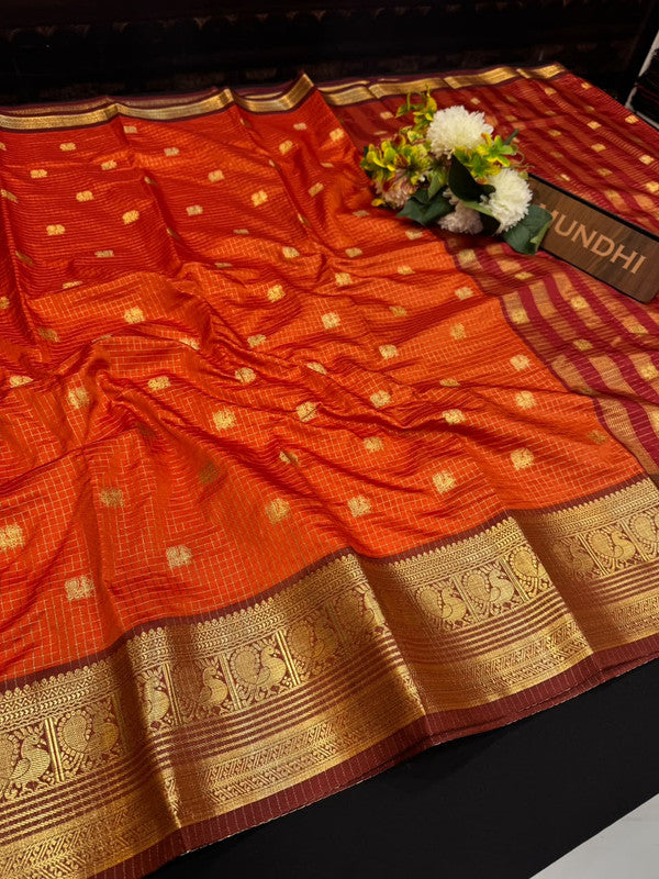 Banarasi Checked Saree in Banarasi fabric for wedding wear