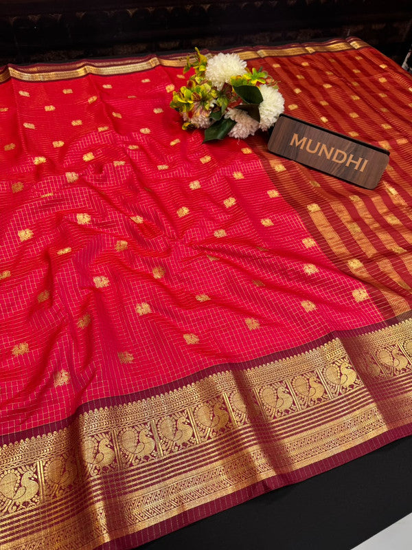 Banarasi Checked Saree in Banarasi fabric for wedding wear
