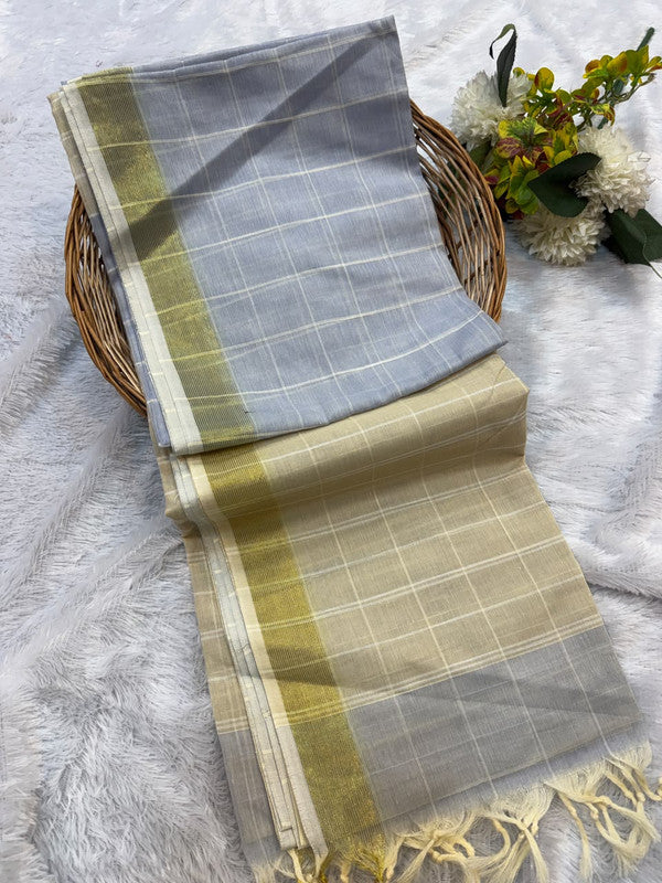 Dorothy cotton saree with zari and plain design