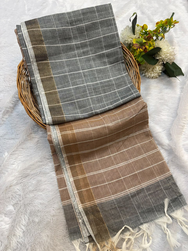 Dorothy cotton saree with zari and plain design