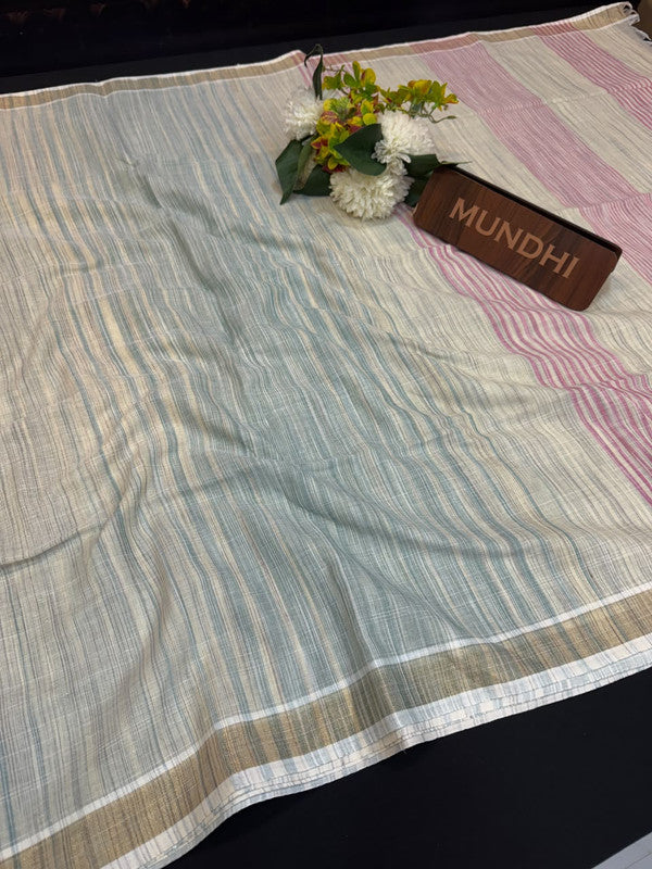 Dorothy cotton saree with zari and plain design
