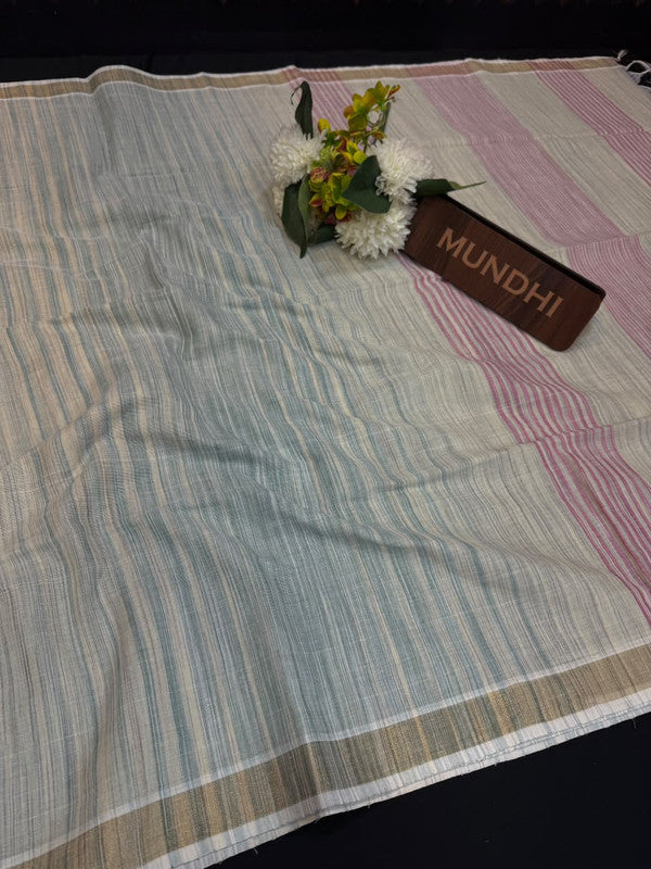 Dorothy cotton saree with zari and plain design