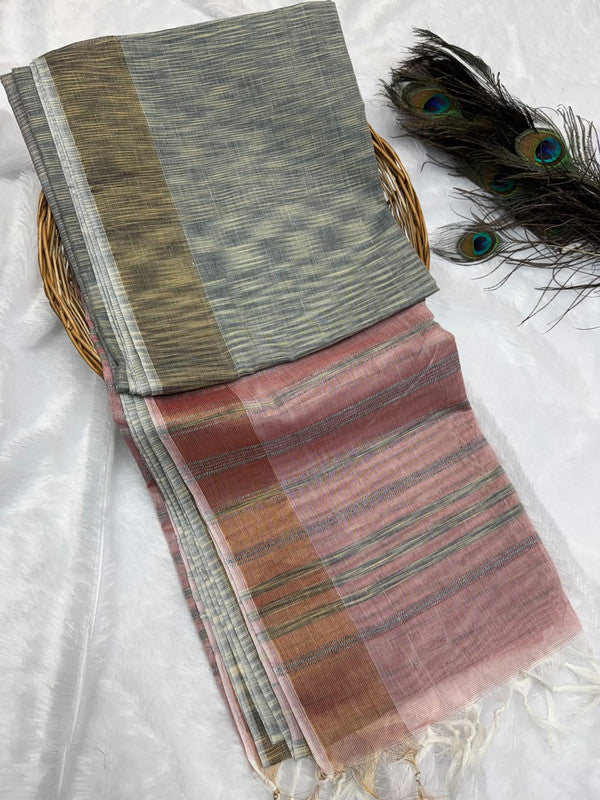 Dorothy cotton saree with zari and plain design