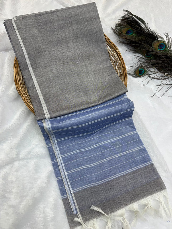 Dorothy cotton saree with zari and plain design