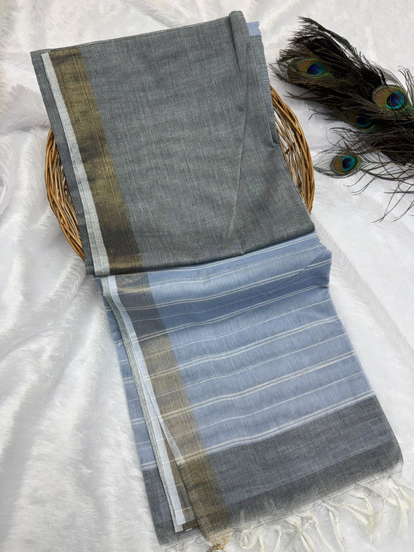 Dorothy cotton saree with zari and plain design