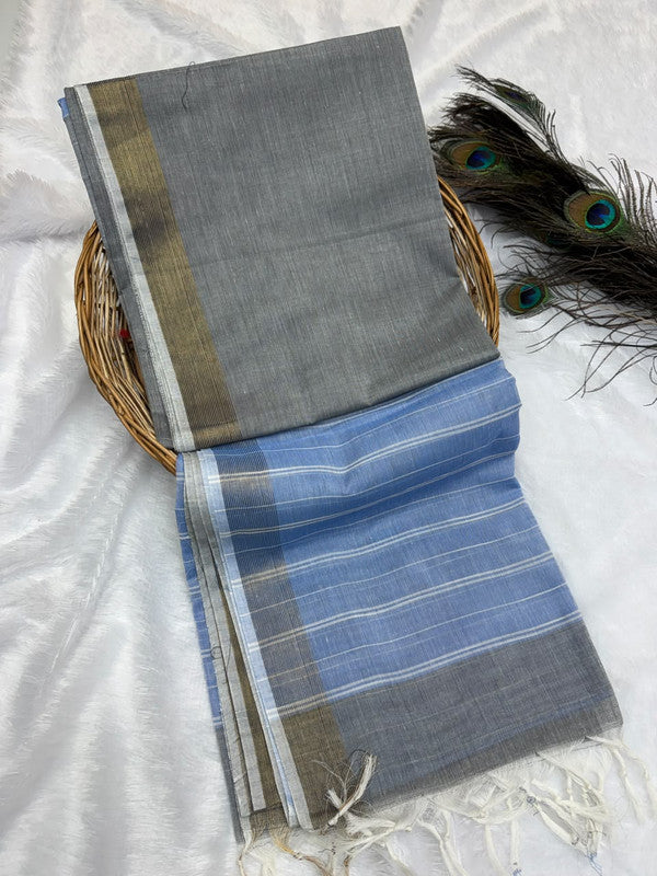 Dorothy cotton saree with zari and plain design