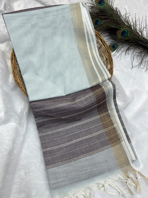 Dorothy cotton saree with zari and plain design