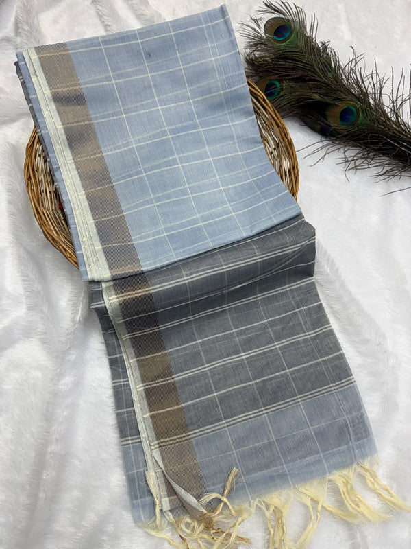 Dorothy cotton saree with zari and plain design