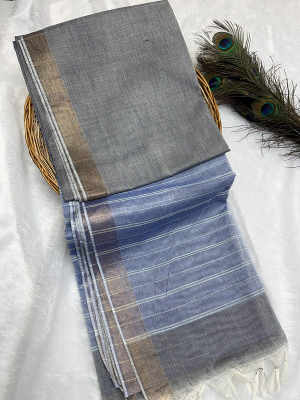 Dorothy cotton saree with zari and plain design