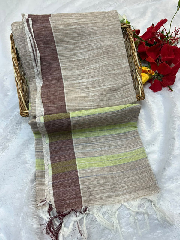 Dorothy cotton saree with zari and plain design