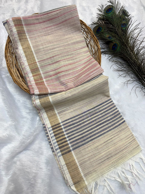 Dorothy cotton saree with zari and plain design