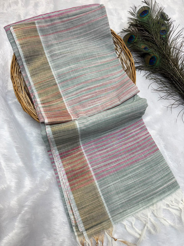 Dorothy cotton saree with zari and plain design