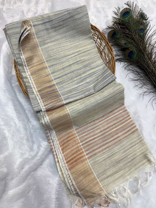 Dorothy cotton saree with zari and plain design