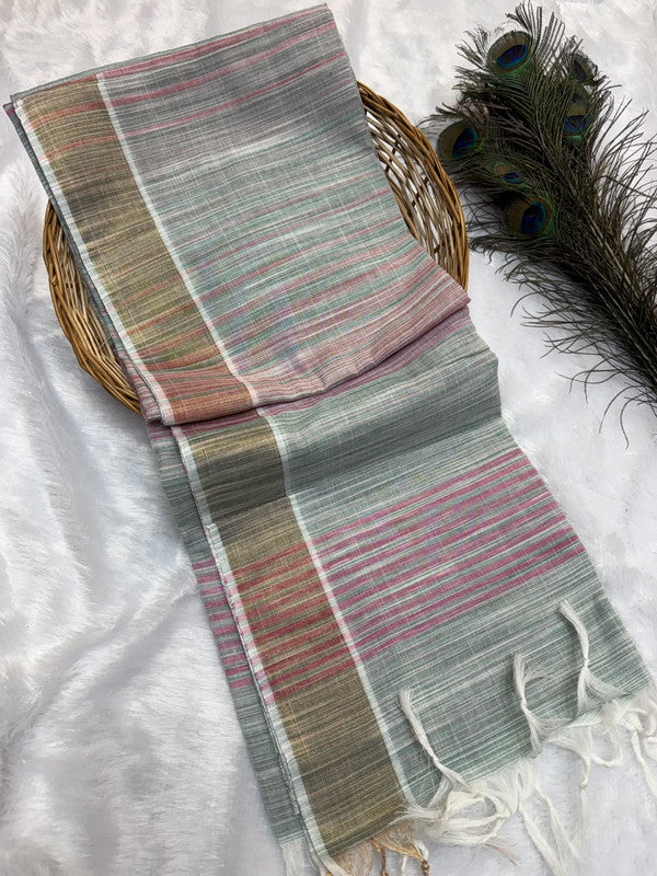 Dorothy cotton saree with zari and plain design