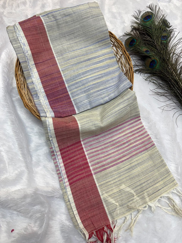 Dorothy cotton saree with zari and plain design