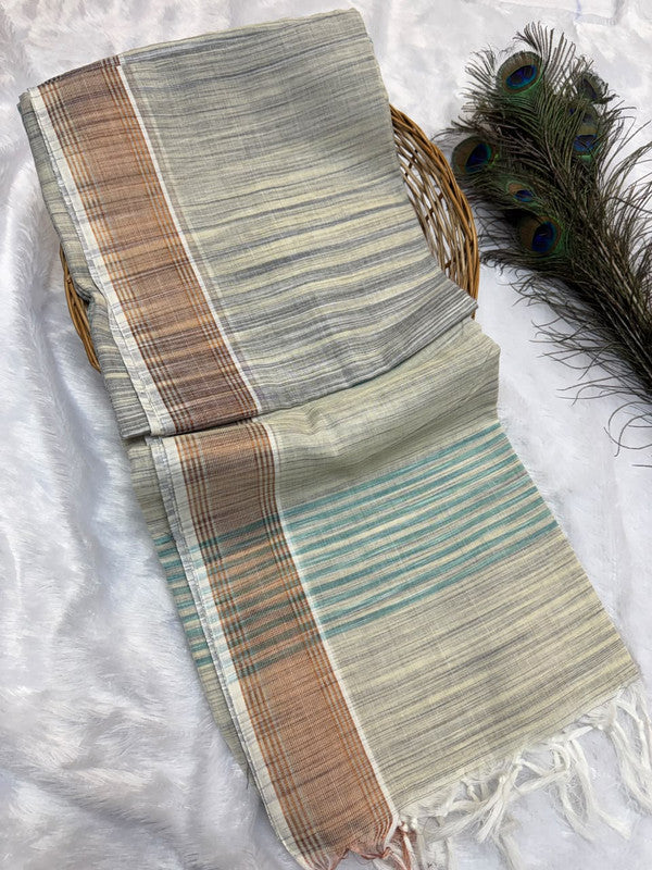 Dorothy cotton saree with zari and plain design
