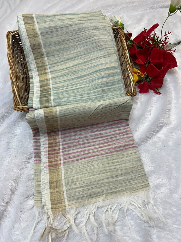 Dorothy cotton saree with zari and plain design